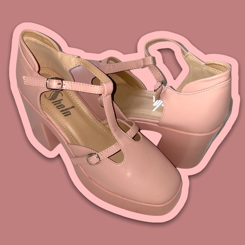 Shein Pleather Dual Buckle Block Heel Mary Janes